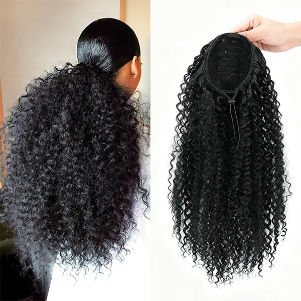 Women's Fluffy Kinky Curly Drawstring Ponytail Extension, 20in Thick Volume Layered Synthetic Hairpiece for Female Night Out & Daily Wear, Ponytail Hairstyles Hair Extensions