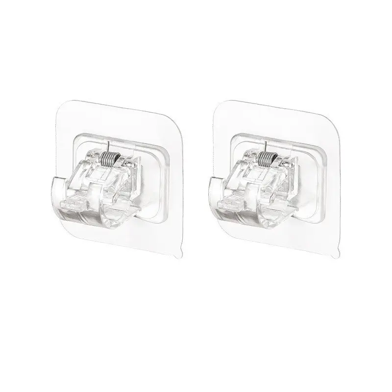 Self Adhesive No Drill Adjustable Curtain Rod Holder Hooks Brackets, Nail Free, No Drilling Hangers for Bathroom, Kitchen, Home, Bathroom and Hotel, Transparent, 2PCS（Transparent）