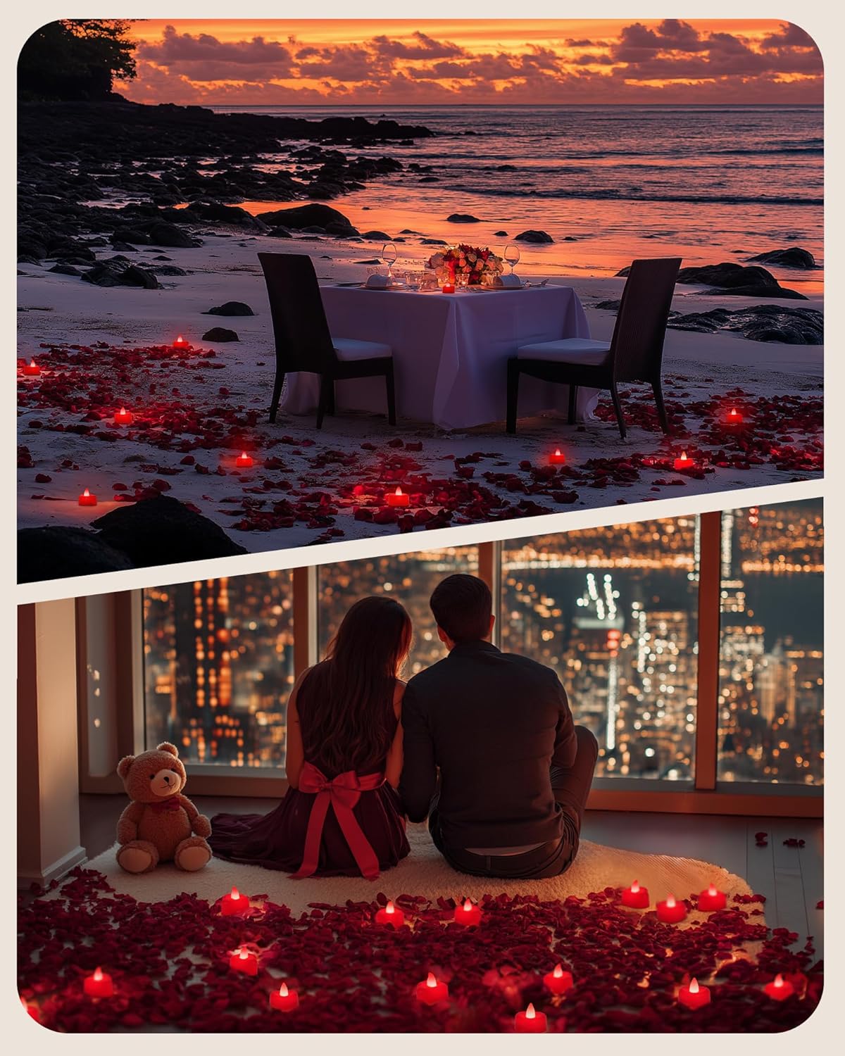 2000 Pieces Red Artificial Rose Petals with 24 Red Heart LED Tea Lights, Rose Petals and Candles Set for Proposal, Anniversary, Romantic Night, Valentine's Day Kit Wedding Decor 2000 Pieces Red Artificial Rose Petals with 24 Red Heart LED Tea Lights, Rose Petals and Candles Set for Proposal, Anniversary, Romantic Night, Valentine's Day Kit Wedding Decor