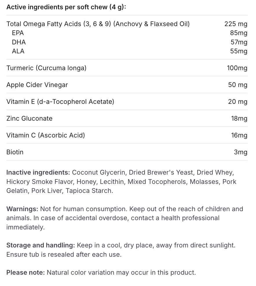 Dog Skin & Coat Supplement – Soft Chews for Moisture & Shine