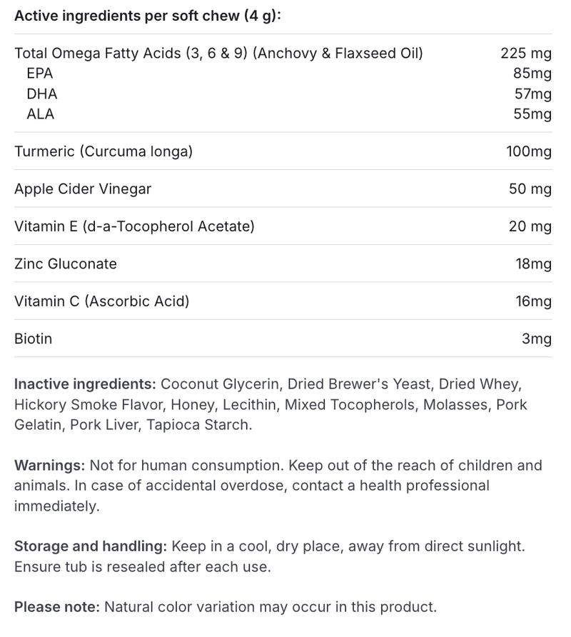 Dog Skin & Coat Supplement – Soft Chews for Moisture & Shine