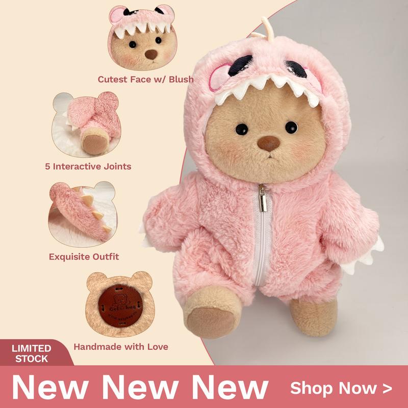 Getahug Cuddly Stuffed Animal | Flexible Dinosaur Plush with Interchangeable Costumes, Huggable & Poseable, Perfect Birthday & Halloween Gift, 12" Height, Cozyvibes - Cute Teddy Bear