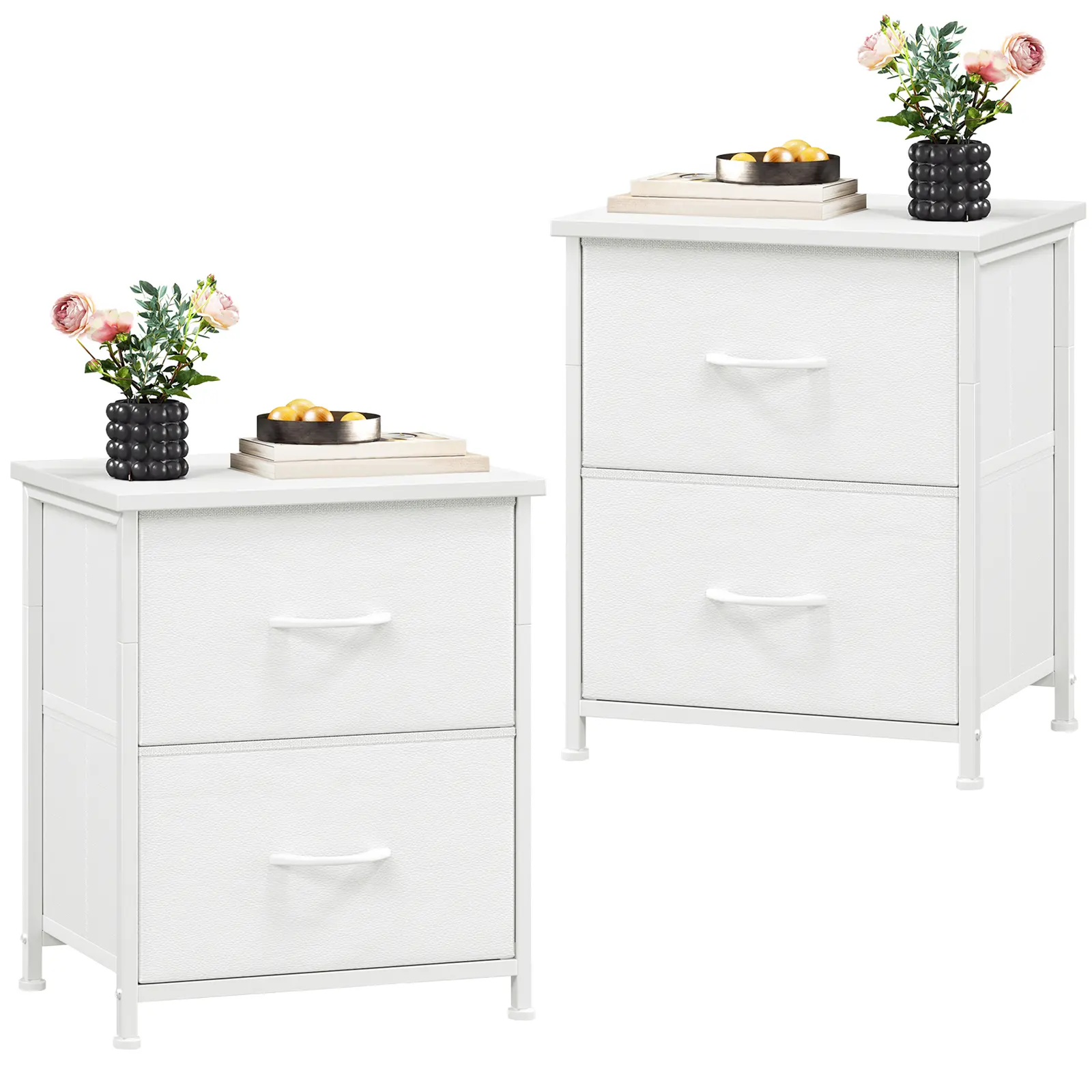 Somdot Large Capacity Storage Organizer with Wood Top & Metal Frame Fabric Storage Tower 2 Drawers Bedroom Chest of Drawers for Closet Entryway Versatile Design Modern Chest of Drawers for Bedroom Closet Living Room or Entryway