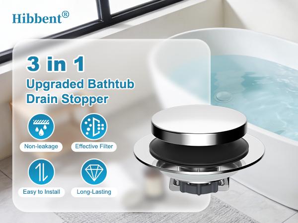 Hibbent Bathtub Drain Stopper, Bathroom Drain Stopper with Hair Catcher, Bath Tub Drain Strainer Plug and Cover