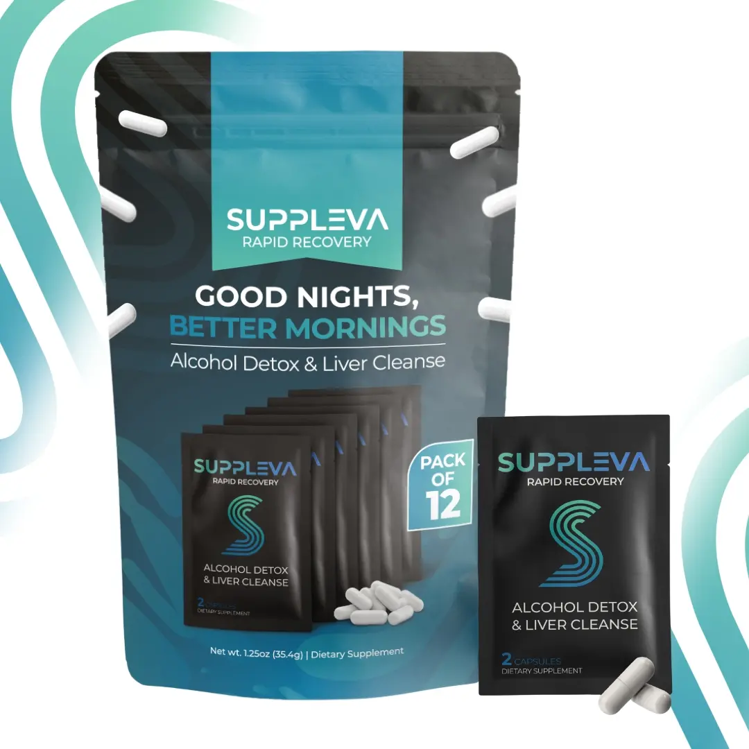 Suppleva Rapid Recovery | Alcohol Detox & Liver Cleanse | 12 Pouches | Hangover Relief Supplement with TUDCA DHM NAC & AstraGin | 24 ct