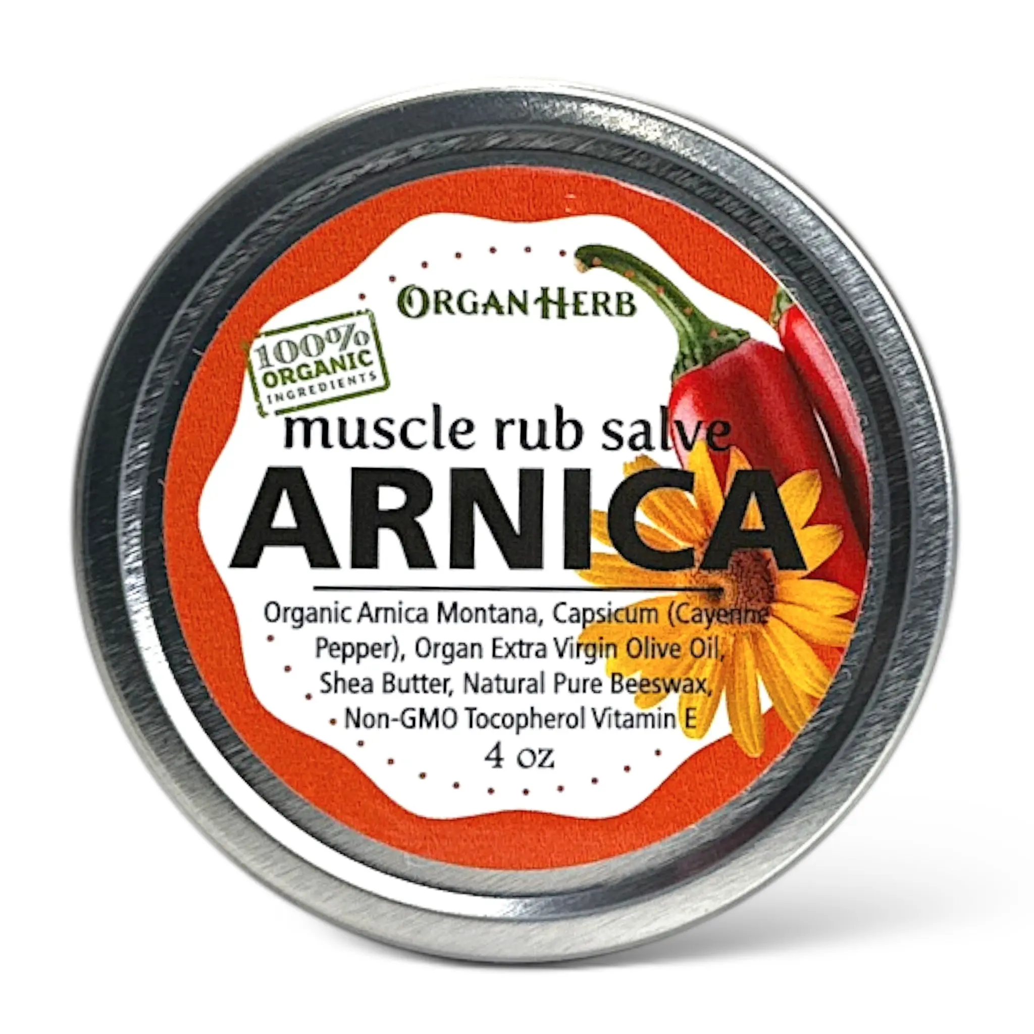 OrganHerb Organic Arnica and Capsicum Muscle Rub Salve 4 oz, Botanical Comfort Balm for Muscles and Joints