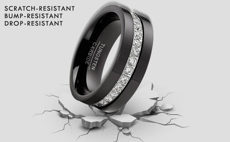 1.35 Carat Tungsten Black Wedding Band Eternity Ring Cubic Zirconia Comfort-Fit