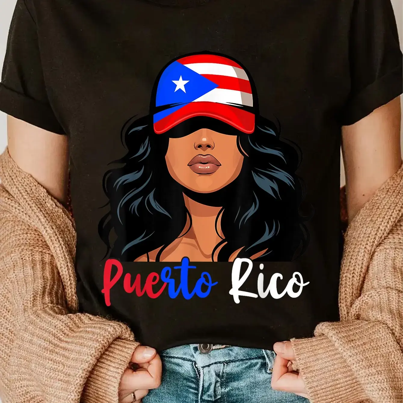 Women's Proud Boricua Design Graphic T-Shirt, Oversized 100% Cotton Crewneck, Breathable Short-Sleeve, Relaxed Fit, True-To-Size Basic Top for Casual, Streetwear