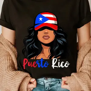 100% Cotton Puerto Rican Girl Puerto Rico Flag Proud Boricua Women T-Shirt Casual Printed Casual Design