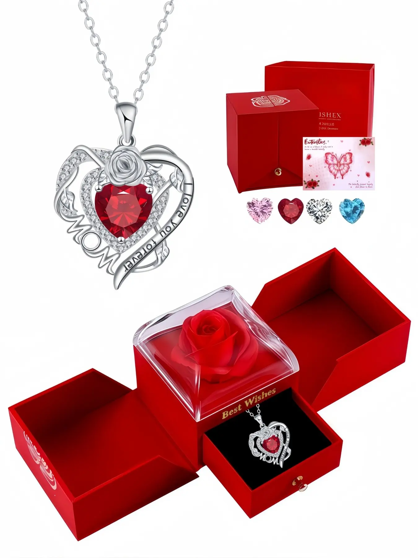 Rose Heart Forever Mom Original heart-shaped rose pendant, luxury premium and versatile Copper pendant necklaces.Paired with a surprise double-door preserved rose jewelry gift box.Ideal gift for birthdays, Mother’s Day and Valentine’s Day.