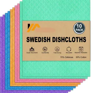 Swedish Dish Cloths - 10 Pack Reusable Kitchen Dishcloths - Ultra Absorbent Dish Towels for Washing Dishes - Cellulose Sponge Cloth Cleaning Rag - Assorted