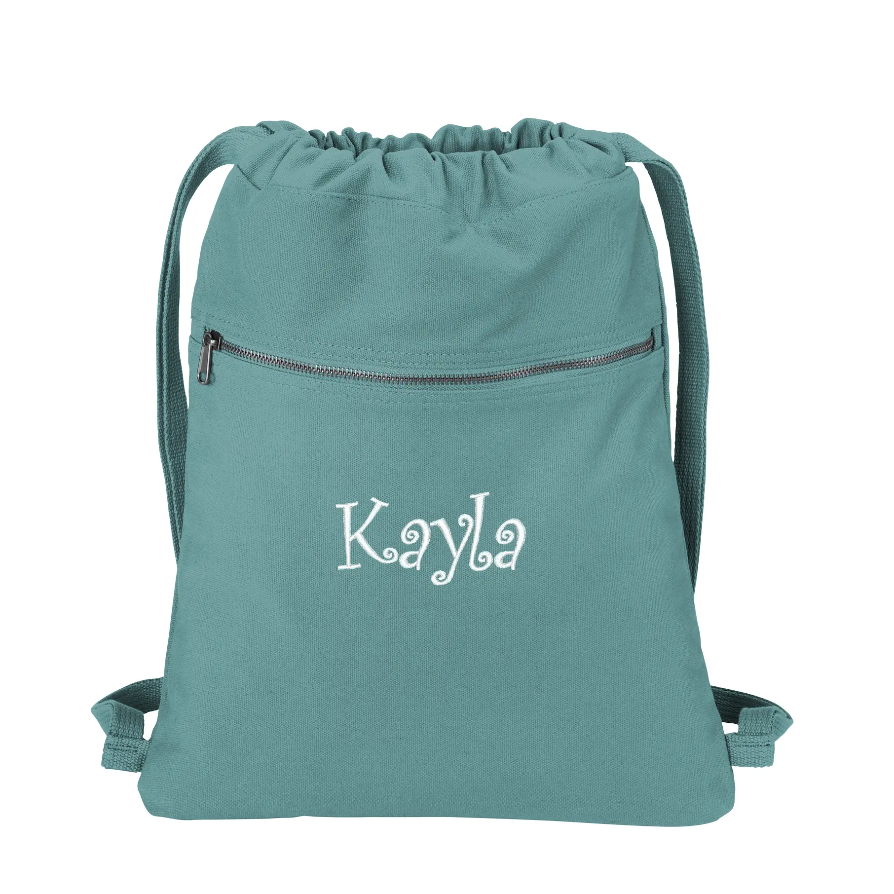 Personalized Cinch Pack Drawstring Bag, Beach Bag, Embroidered Name, Heavy Canvas Material