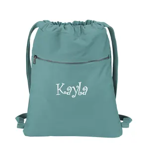 Personalized Cinch Pack Drawstring Bag, Beach Bag, Embroidered Name, Heavy Canvas Material