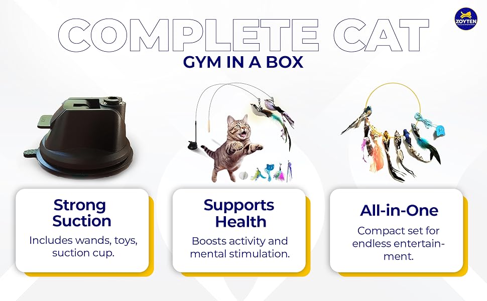 Cat Toy Wand Auto Interactive Toys for Indoor Cat 10 in 1 Hands-Free Natural Bird Feather Ball Toys, Suction Cup Pet Dancing Playing Toy