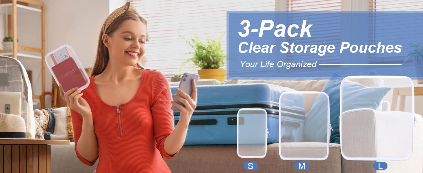 6 Pcs Clear Hard Zipper Case Hard Plastic Zipper Pouches Transparent Makeup Bag Pencil Pouches for Travel Snacks Christmas Trinket Storage Organizer Box(Clear,Three Sizes)