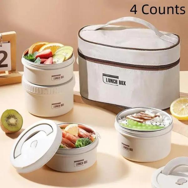 4-Tier Stainless Steel Stackable Lunch Box Kit with Travel Tote – Multi-Layer Portable Food Container Set for Work Meal Management, School & Outdoor Trips