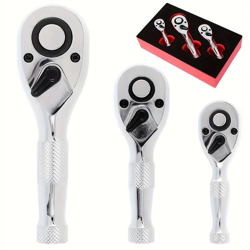 Ratchet Set, 1/4", 3/8", 1/2" Drive Ratchet Stubby Handle Wrench, 72-Tooth Quick-Release Reversible Wrench Set, Professional Hand Tool
