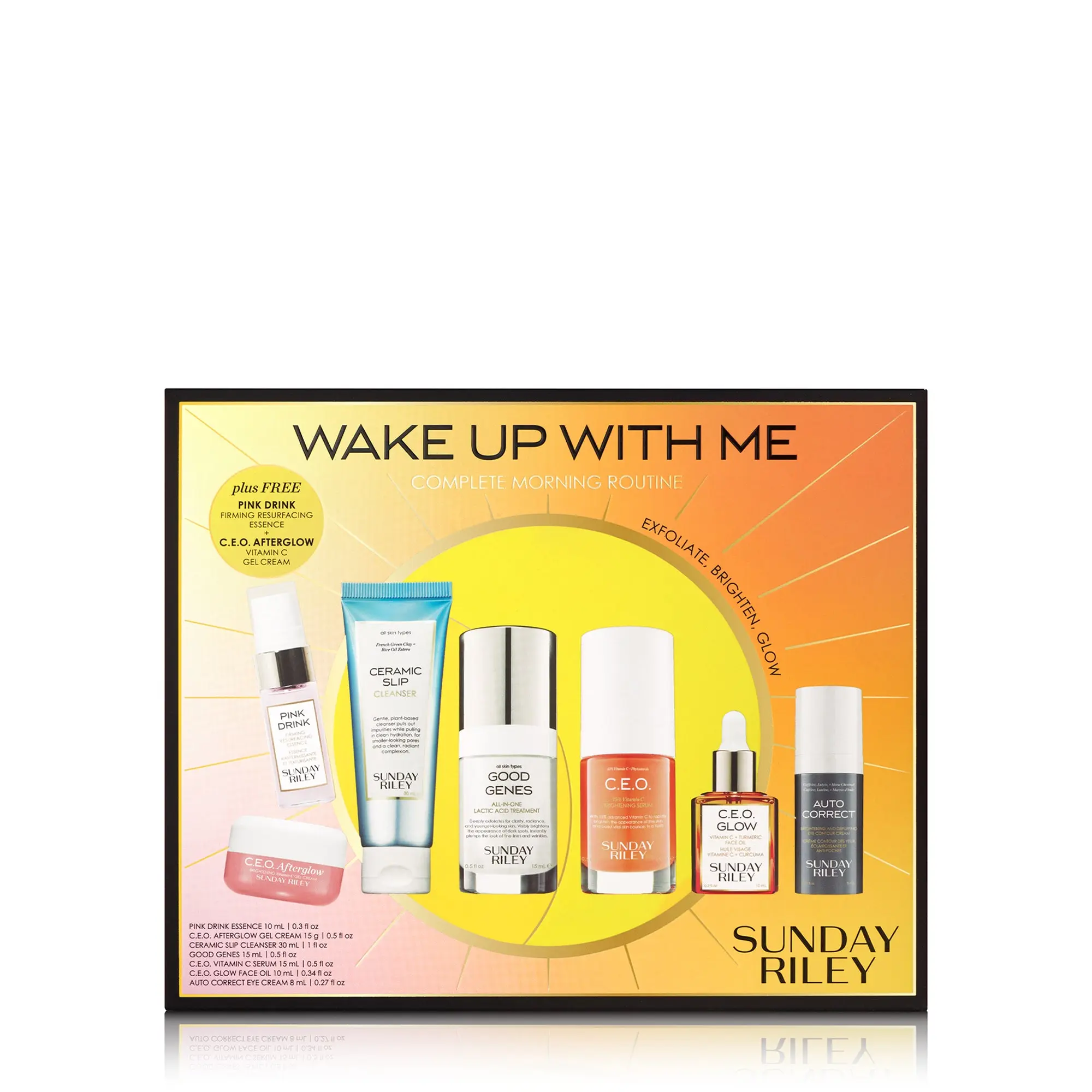 Sunday Riley Wake Up With Me Morning Skincare Routine Set, 7-Piece Vitamin C, Lactic Acid, Eye Cream & Moisturizer Kit