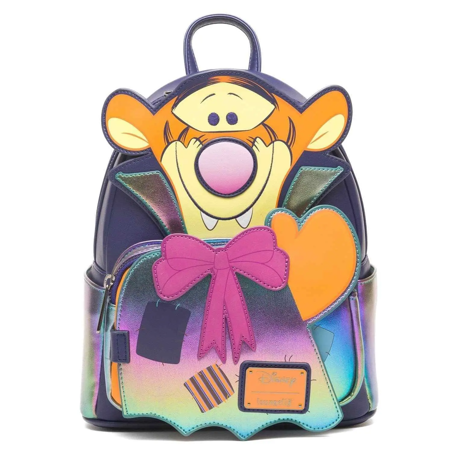 Loungefly Disney Vampire Tigger Cosplay Faux Leather Backpack, A Female Collectible with Zip Closure and Iridescent Details, Collectibles, Casual Wear, Mini Backpacks, Detachable Tail, Iridescent Print, Adjustable Strap, Lightweight, Mini Backpack Purse