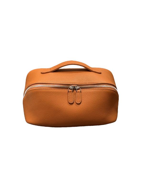 Minimalist High-End Feel First Layer Cowhide Texture Makeup Bag Genuine Leather Travel Portable Toiletry Bag Large Capacity Storage Bag