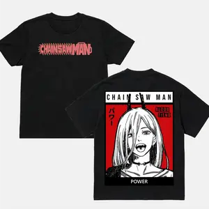 Power - Chainsaw Man Crew Neck Short Sleeve Anime Graphic Double-Printed Cotton T-Shirt Unisex Breathable Streatwear Casual Pure Color Tee