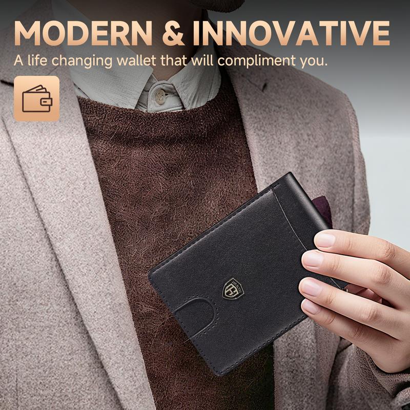 HAILTH Men's RFID Blocking Slim Bifold Leather Wallet - Top Layer Cowhide, 12 Card Slots with Concealed ID Window, 0.8'' Ultra-Thin Front Pocket Design, Premium Gift Box Packaging - Great for Father's Day, Daily Carry & Back to School