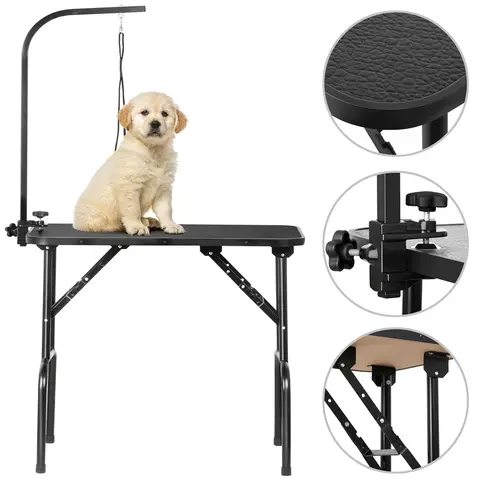 Costoffs 32-in Foldable MDF-Iron Grooming Table (Single Unit), 31.7x18.1x29.9 in, Adjustable Height Arm, Non-Slip Surface, Comfortable Noose, 220.5lb Max Capacity, 23.8 lb, Foldable Legs, Protective Footpads, Easy Storage, for Small Dogs/Cats (Home Use),