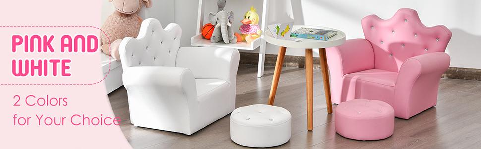 Costzon Kids Sofa, Children Princess Upholstered Couch Armrest Chair with Ottoman, PVC Leather & Embedded Crystal, Christmas Birthday Gifts Costzon Kids Sofa, Children Princess Upholstered Couch Armrest Chair with Ottoman, PVC Leather & Embedded Crystal, Christmas Birthday Gifts