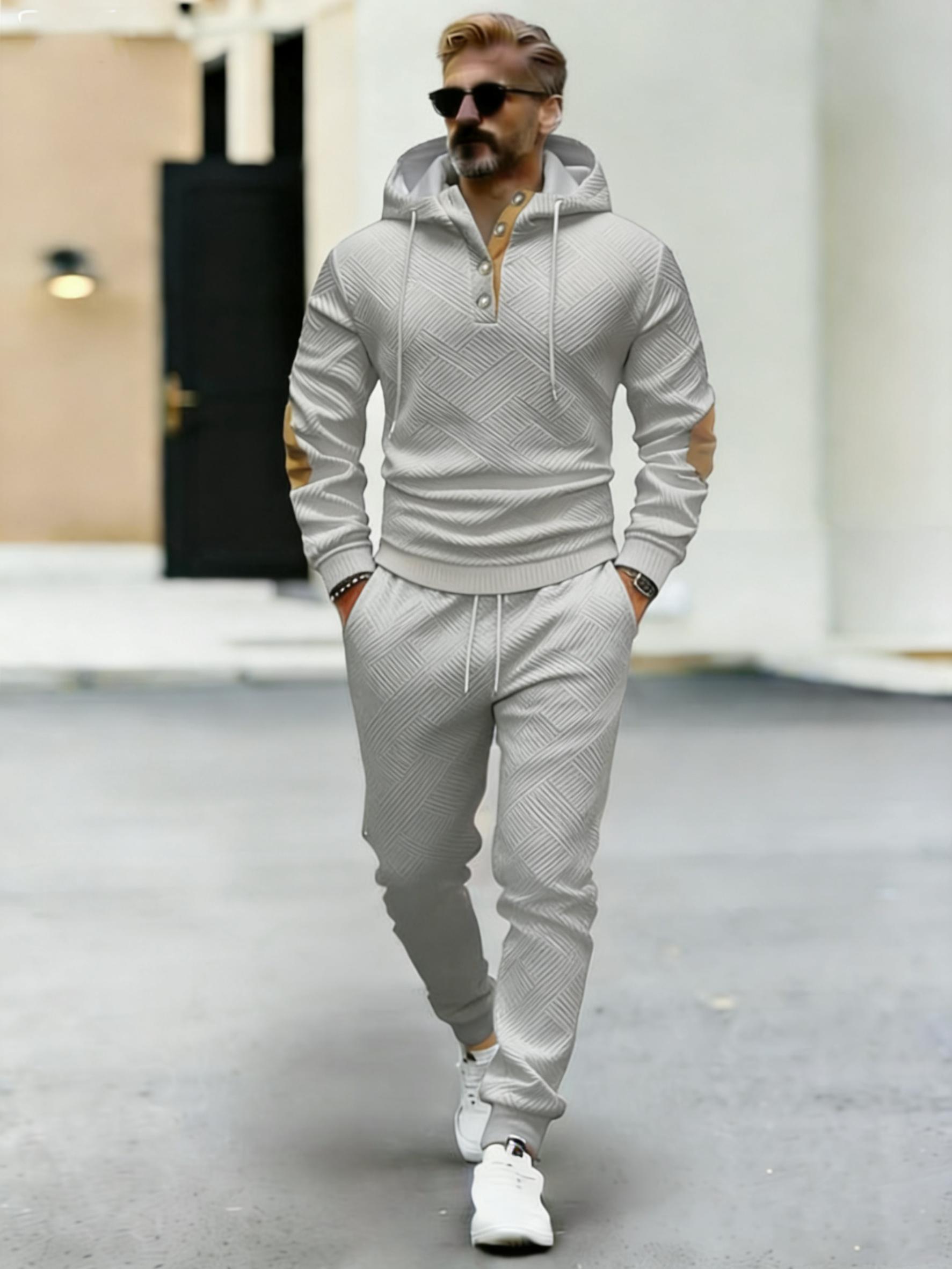 Men's contrasting color hooded sportswear high-quality texture two-piece set
