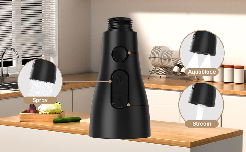 Garvee Pull Down Kitchen Faucet Head Replacement for Kitchen Faucet, 3-Modes & 7 Adapters Matte Black Finished