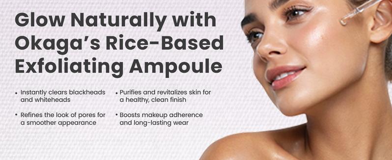 Okaga Natural Rice Peel Shot Ampoule Duo - 100% Organic Serums for Brightening, Exfoliating, and Moisturizing - Suitable for All Skin Types - Chemical Free