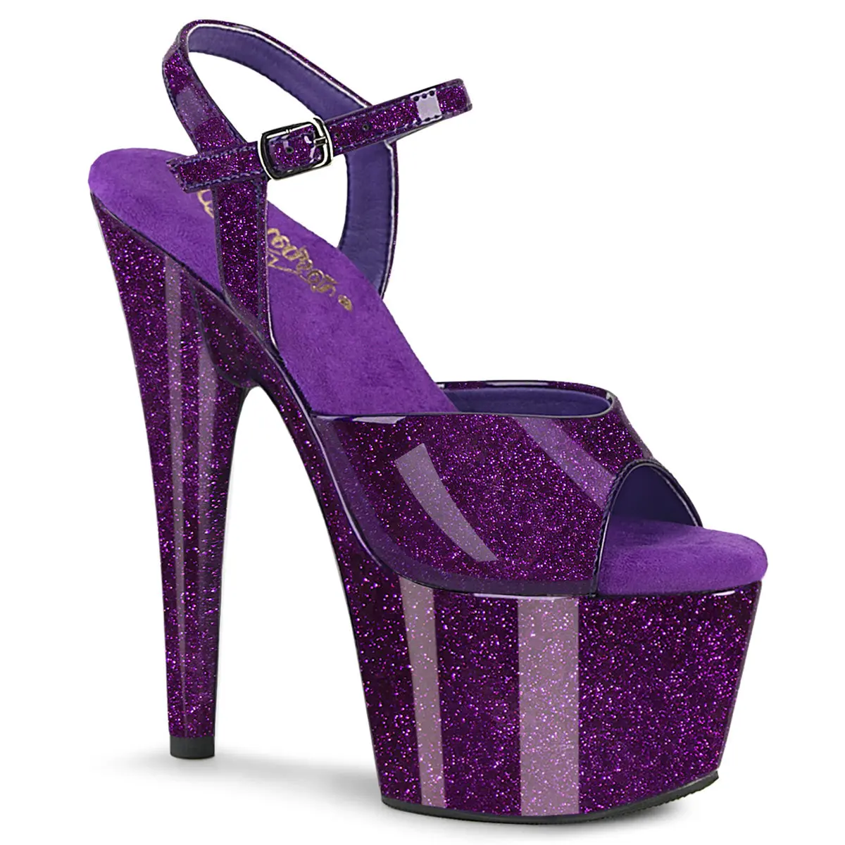 Pleaser Adore-709GP Women's Purple Glitter Platform Sandals, Pleaser Heels with 7" (178mm) Stiletto Heel, Adjustable Ankle Strap Footwear & Statement Shoes, Stiletto Heels, 7" (178Mm) Heel