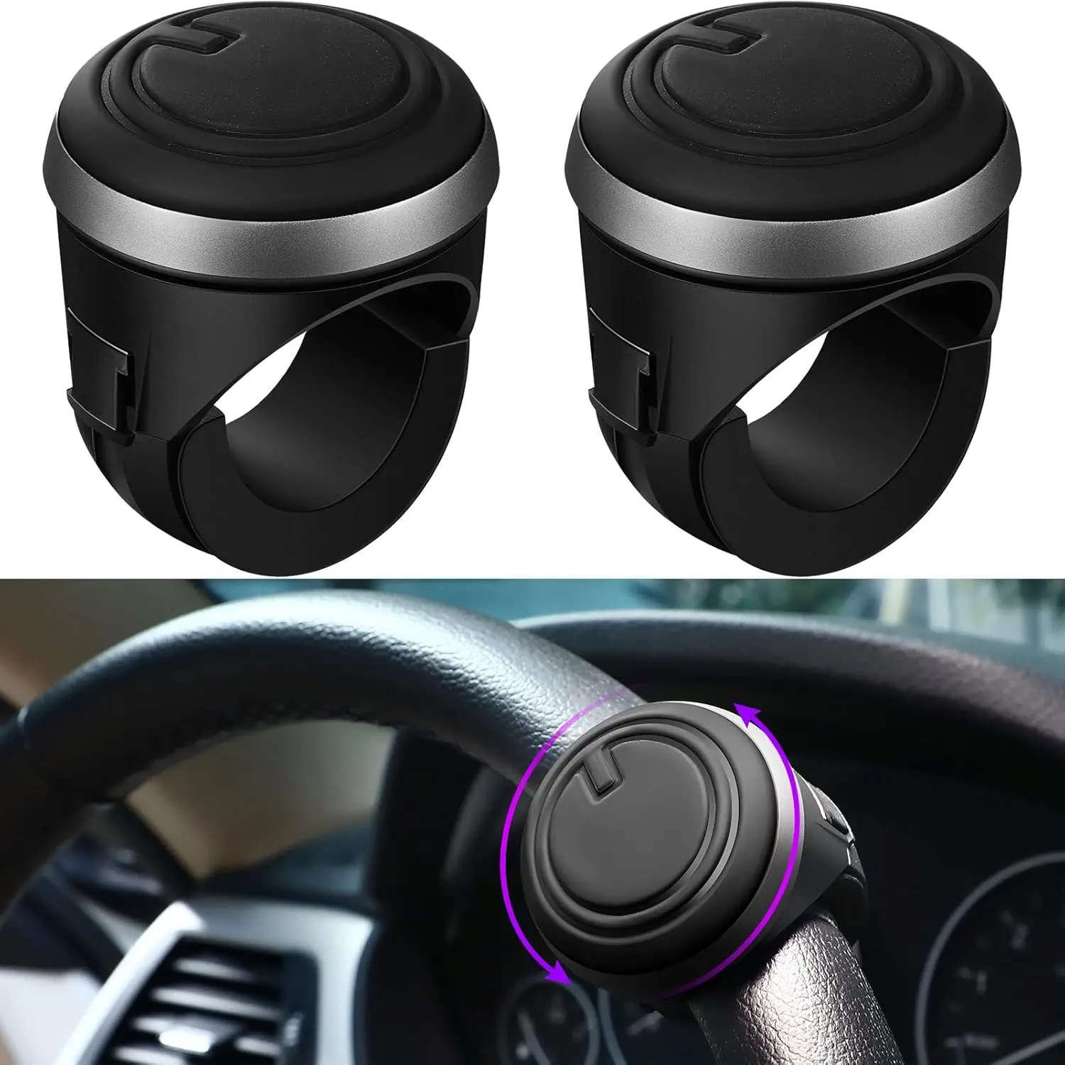 2-Count Quick Release Steering Wheel Spinner Knobs - 360° Rotate, Silicone Surface, Metal Bearings, ABS Shells, Adjustable Design for Cars/Trucks, Comforting Gifts