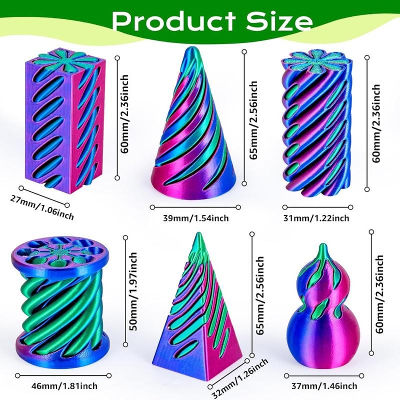 6 Pack Spiral Cone Fidget Toys 3D Printed Spiral Fidget Toys Impossible Cone 3D Printed Fidgets Impossible Pyramid Passthrough 3D Printed Toys for Adults & Kids for Anxiety Relaxing