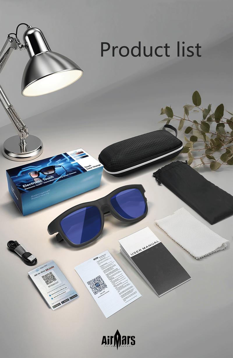 Airmars GV90AI Smart AI Translation Glasses with Bluetooth Headphones, Sliding Dimming & Color Changing Lenses, UV Protection, One-Touch Multi-function Control, Easy-to-Use Wearable