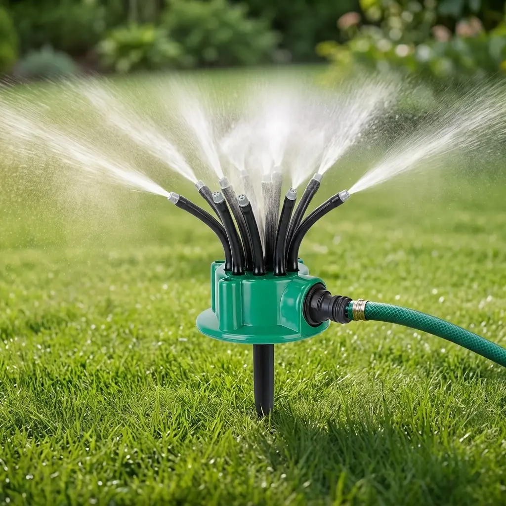 Manually adjustable lawn sprinkler, 12-tube garden irrigation sprinkler head, equipped with grounding plug, garden sprinkler, suitable for lawns and plants