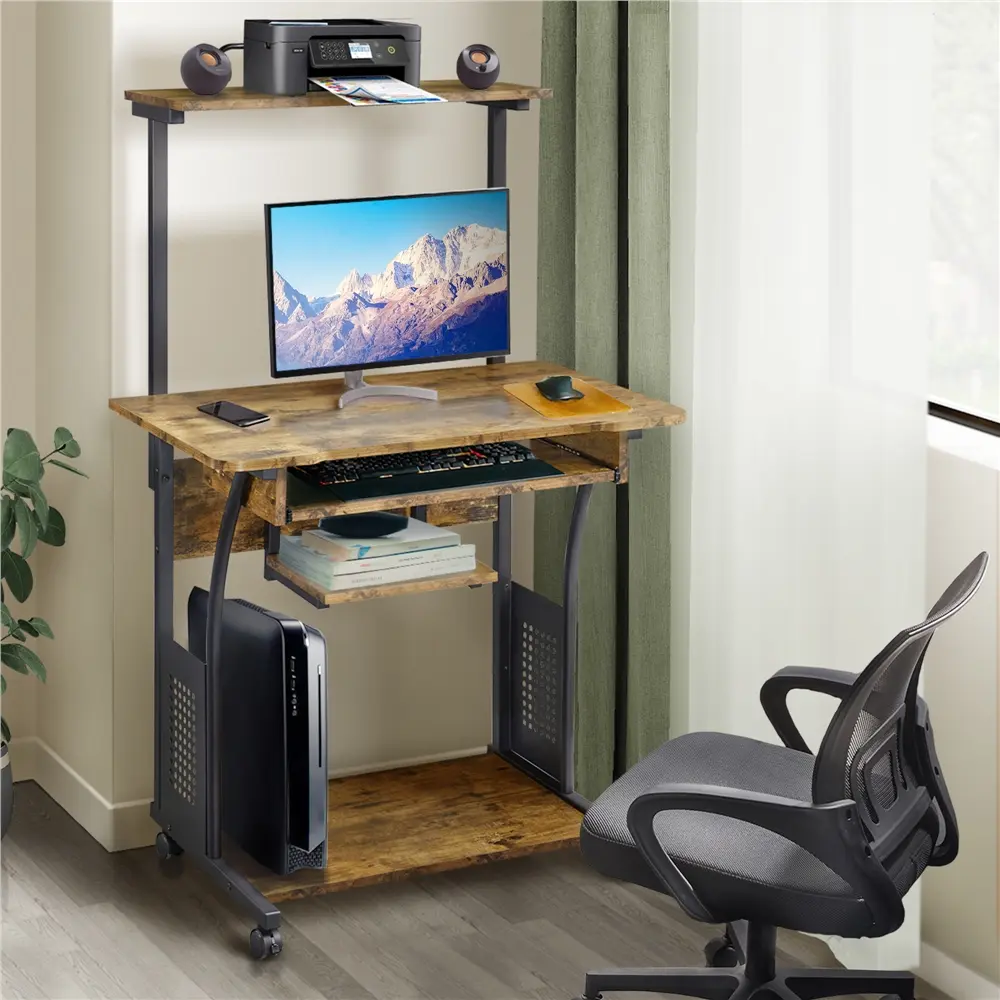 Yaheetech 3-Tier Multi Functional Ergonomic Computer Desk - Office Desk with Printer Shelf, CPU Stand, Keyboard Tray, Storage Rack - Durable CARB P2 Particle Board for Home Office, Ergonomic Desk, Multi Functional Desk tiktokshopbacktoschool
