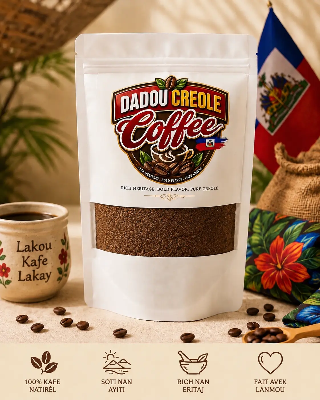 Creole Ground Coffee, Premium Haitian 100% Natural Coffee with Rich Heritage and Bold Flavor