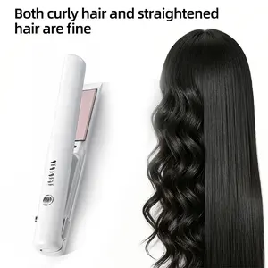 Portable wireless hair straightener, women’s hot comb hair straightener, lightweight and mini, Type‑C charging port, travel USB‑rechargeable curling and straightening wand, 2‑in‑1 wireless mini portable USB hair straightener