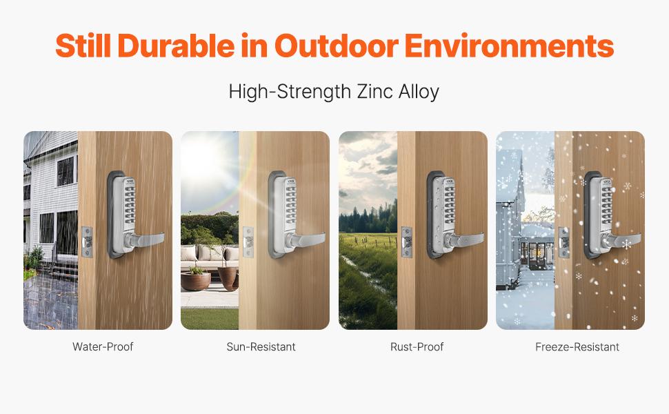 VEVOR Mechanical Keyless Entry Door Lock, 14 Key Mechanical Door Lock, Mechanical Keypad Door Lock with Handle, Double-Sided Stainless Steel Waterproof Keyless Gate Lock, for Home Office Yard, Sliver