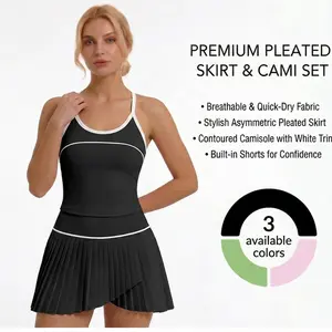 xelle Women's Strappy Cami Sports Bra - Longline Yoga Crop Top with Contrast Trim, Wirefree Padded Workout Tank Top for Pilates & Daily Wear