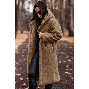 Autumn Winter Plush Teddy Coat for Women Warm Elegant Faux Fleece Long Jacket Casual Stylish All Seasons Hooded Long Sleeve Fitted Coat