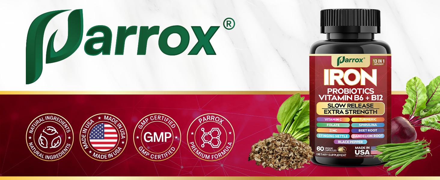 New Mom Set - Postpartum Care & Recovery Supplement - Parrox Iron Probiotics & Colostrum Dietary Supplement - Ultimate Healthcare with Vitamin C, B6 + B12 - (60 Veggie Capsules)