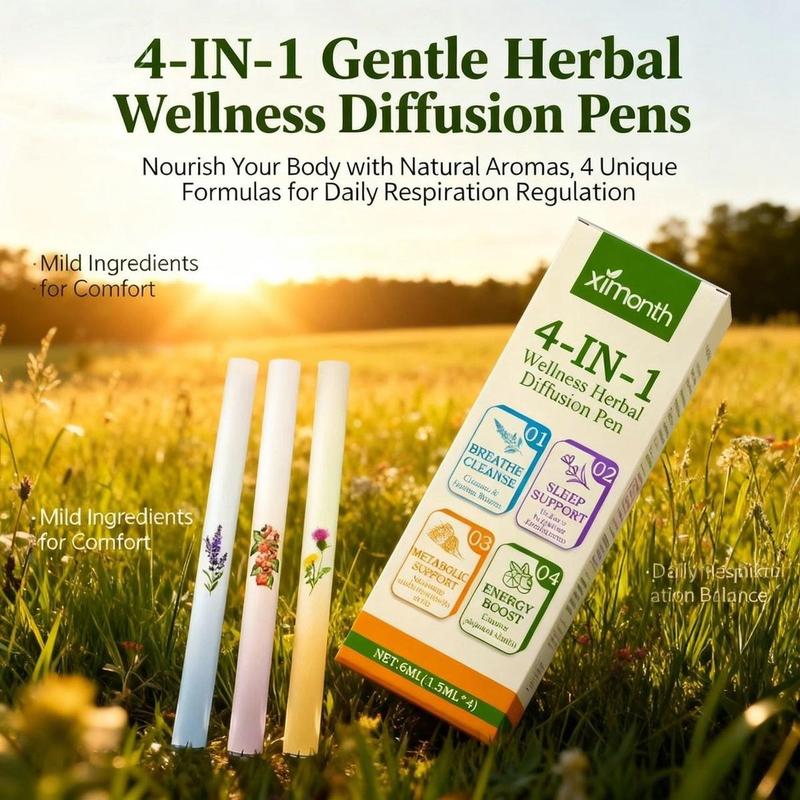 Ximonth 4-In-1 Herbal Stick Set Breathe Cleanse Sleep Support Metabolic Energy Boost 4x1.5ML Natural Wellness Pens for Comprehensive Wellness