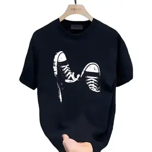 Summer New Simple Printed T-shirt Short Sleeves Round Neck Breathable Cotton Fabric Top Womenswear Day Soft Thick Tshirt Streetwear Crewneck Casual Shortsleeve Basic Fitted Minimalist Graphic Tee Boxy Fit Shirt Baggy Shirt Guys New Summer Clothes