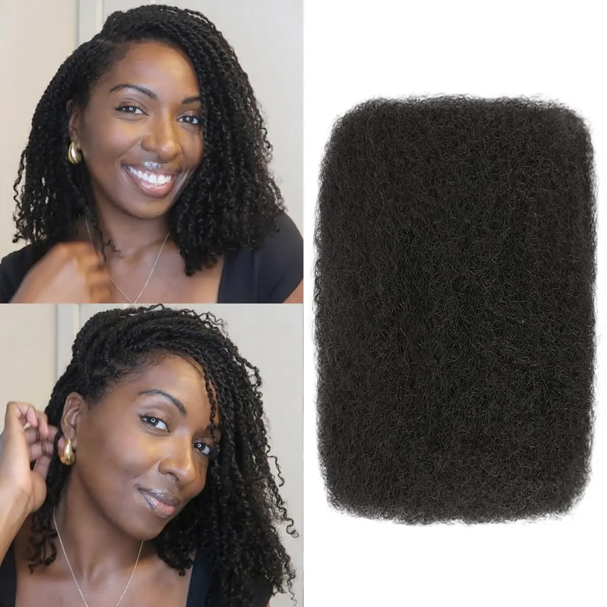 Afro Kinky Bulk Human Hair, 100% Real Kinky Texture Extensions for Hair Braids, Mini Twist Compatible & Loc Repair - Can Be Dyed/Bleached - 50g/Pack, #99J, Micro Locs Extension, Bouncy, 14Inch