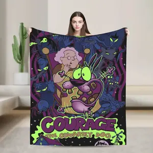 Courage Cowardlys Dog Blankets Warm Soft Print Plush Throw Blanket For Couch Chair Camping Flannel Bedspread Bed Cover