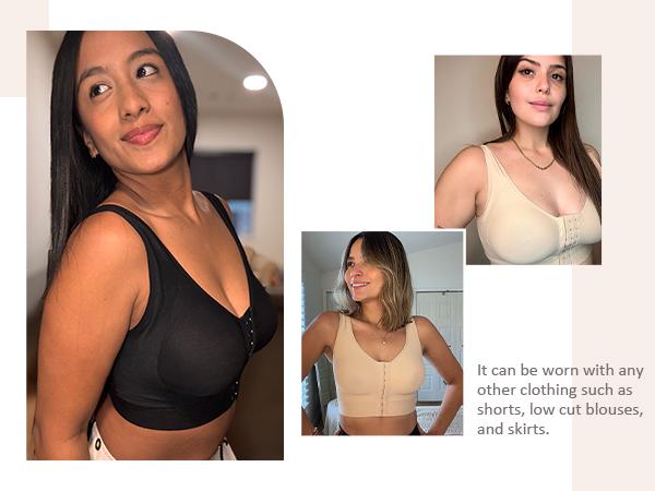 FeelinGirl Post Surgery Compression Bra Front Closure Bra Wirefree Bra with Adjustable Straps Bras Women