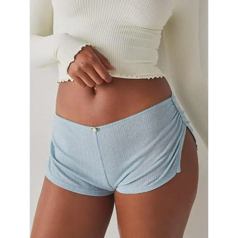 Women's Low Waist Side Slit Three-Pack Shorts Micro Stretch Pajamas Shorts Slim Fit Ruched Bottoms Cute Leggings,Available in multiple colors