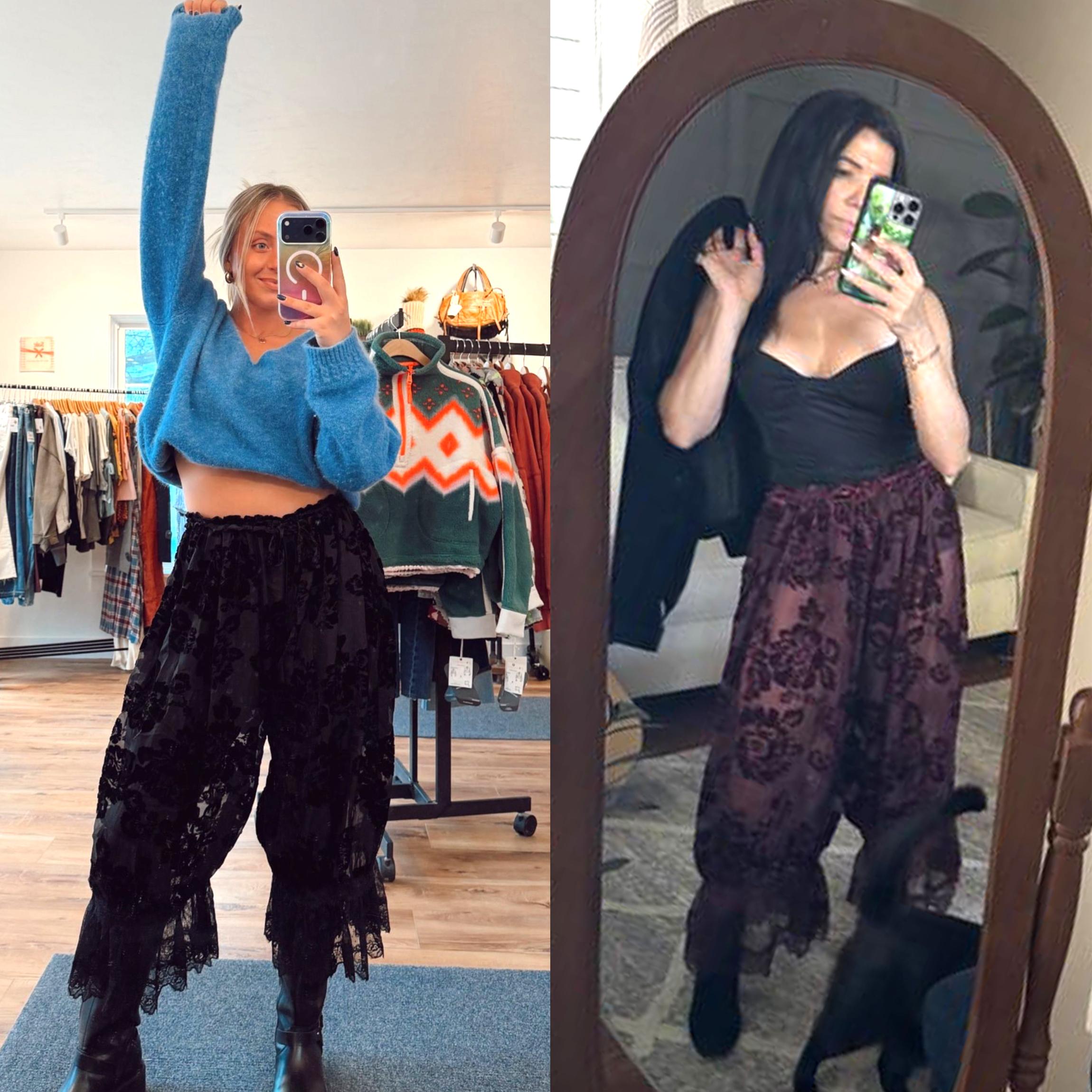 Buenoble Women's Forever Young Burnout Bloomer Pants Vintage Velvet Floral Lace Pants Soft Sheer Pull-On Pants SpringStatements